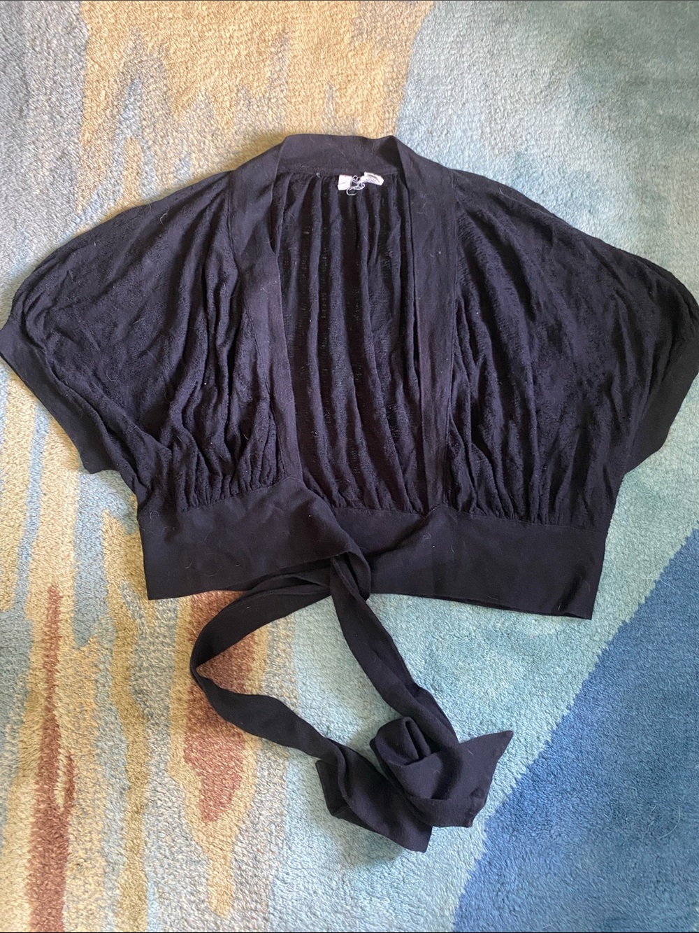 Anthropologie Black Tie-Front Cropped Bolero